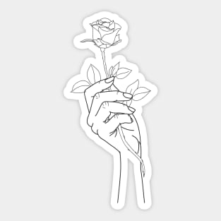 Rose in Hand Black lined Sticker